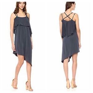 BCBGMaxAzria Karlyn Tiered Asymmetric Dress with Faux Leather Straps- NWT